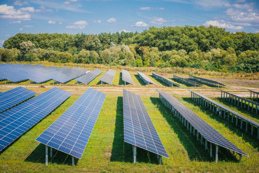 Solar panels in aerial view